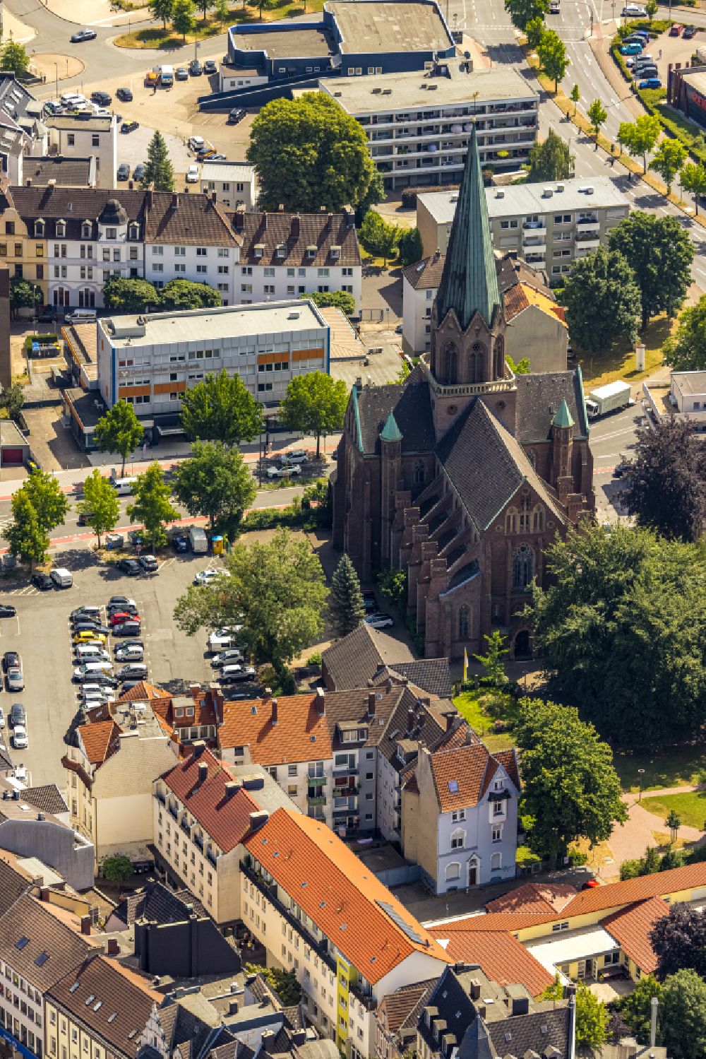 Dortmund from the bird's eye view: Church building St. Clara. on street Am Stift in the district Hoerde in Dortmund at Ruhrgebiet in the state North Rhine-Westphalia, Germany