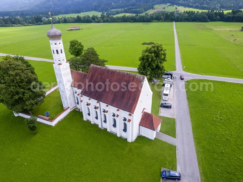 Schwangau from above - Church building St. Coloman in Schwangau in the state Bavaria, Germany