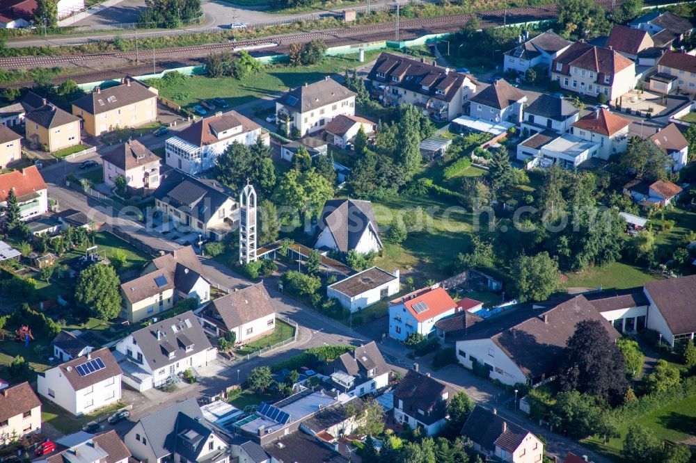 Waghäusel from above - Church building in the Bonhoeffer-street in Waghaeusel in the state Baden-Wurttemberg, Germany