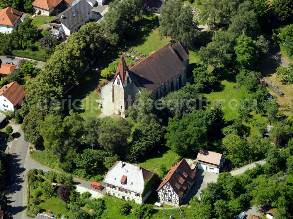 Aerial photograph Bodelshausen - Church building Dionysiuskirche on street Kirchstrasse in Bodelshausen in the state Baden-Wuerttemberg, Germany