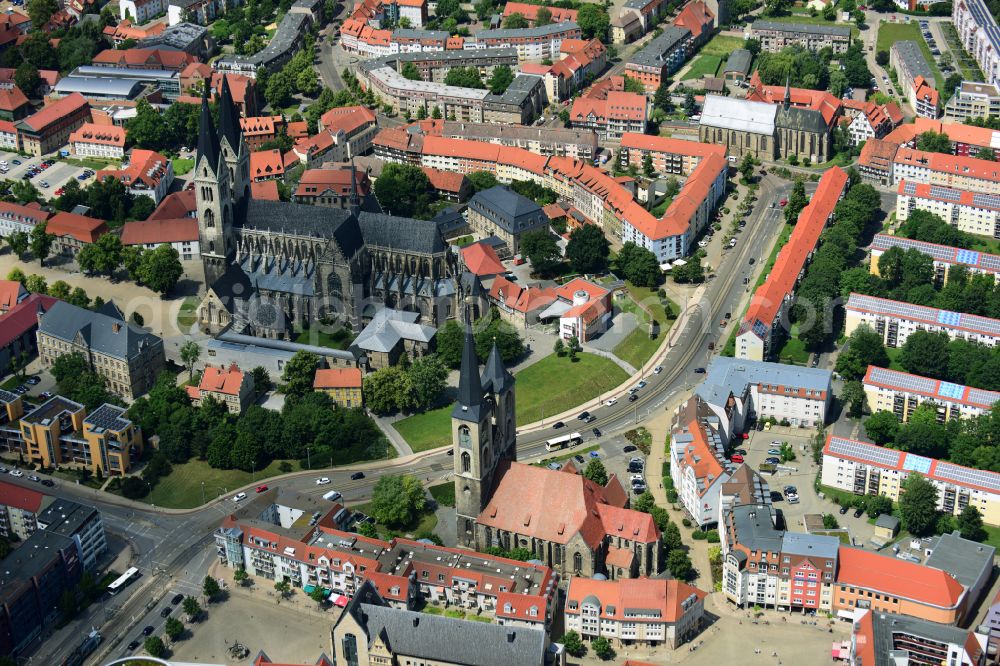 Aerial image Halberstadt - Church building of the cathedral and Domschatz in Halberstadt in the state Saxony-Anhalt, Germany
