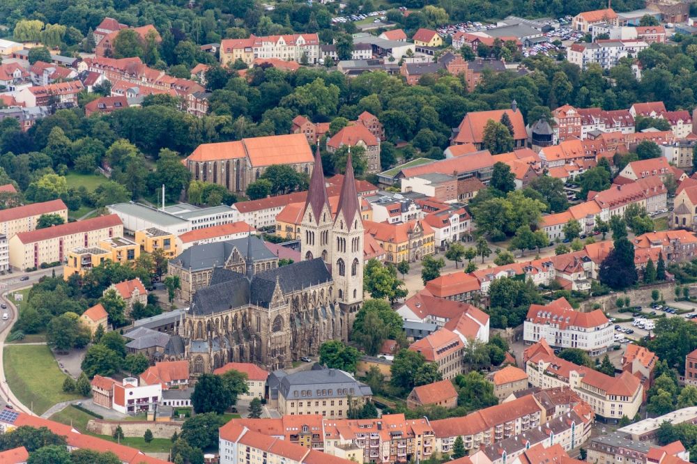 Halberstadt from above - Church building of the cathedral and Domschatz in Halberstadt in the state Saxony-Anhalt, Germany