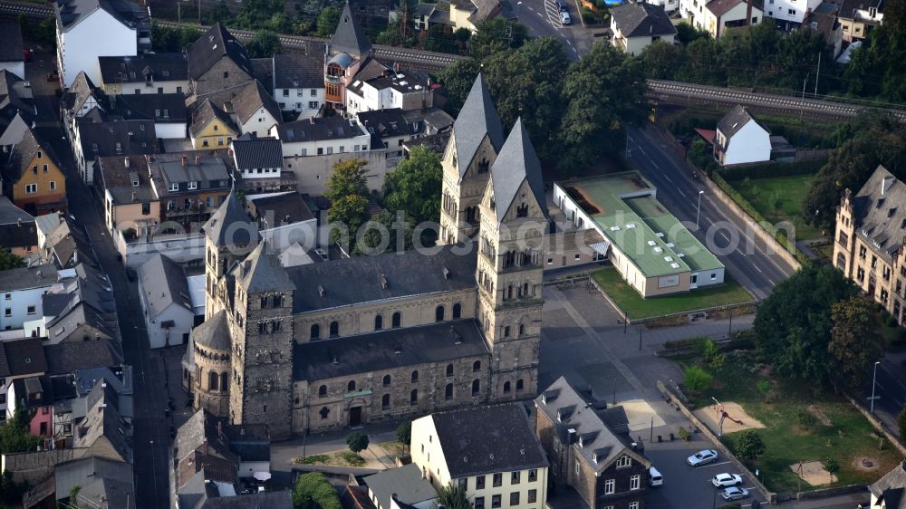 Andernach from above - Church building of the cathedral Mariendom in the old town in Andernach in the state Rhineland-Palatinate, Germany