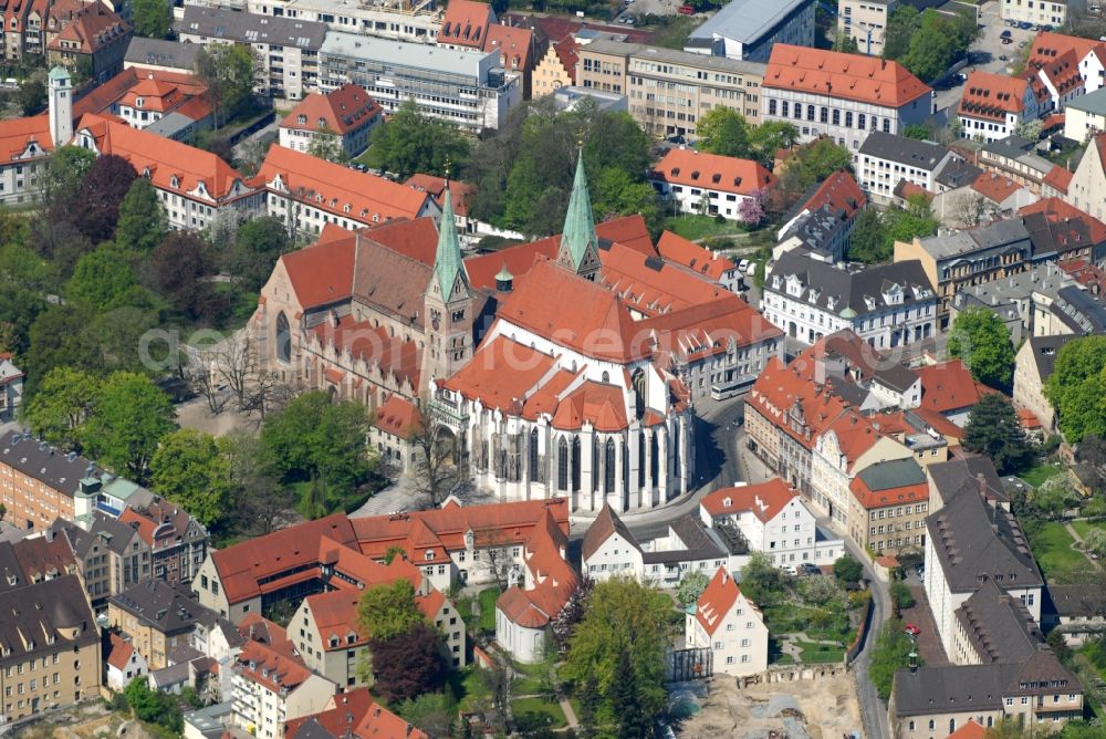 Aerial image Augsburg - Church building of the cathedral in the old town in Augsburg in the state Bavaria, Germany