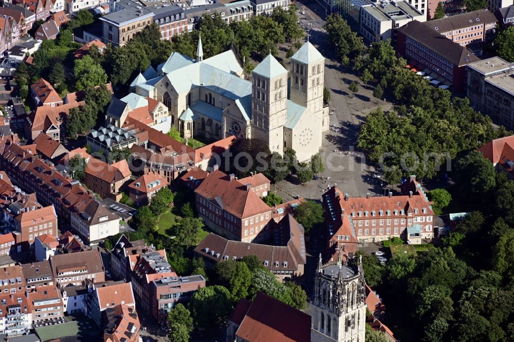 Münster from above - Church building of the cathedral St-Paulus-Dom in the old town in Muenster in the state North Rhine-Westphalia, Germany