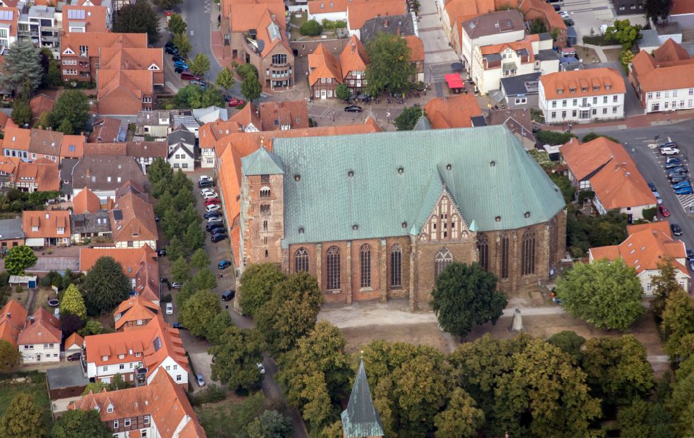 Aerial image Verden (Aller) - Church building of the cathedral in the old town in Verden (Aller) in the state Lower Saxony, Germany
