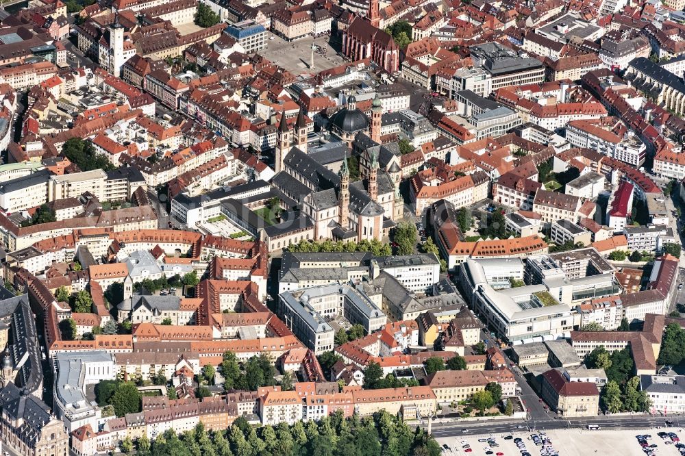 Aerial photograph Würzburg - Church building of the cathedral in the old town in Wuerzburg in the state Bavaria, Germany