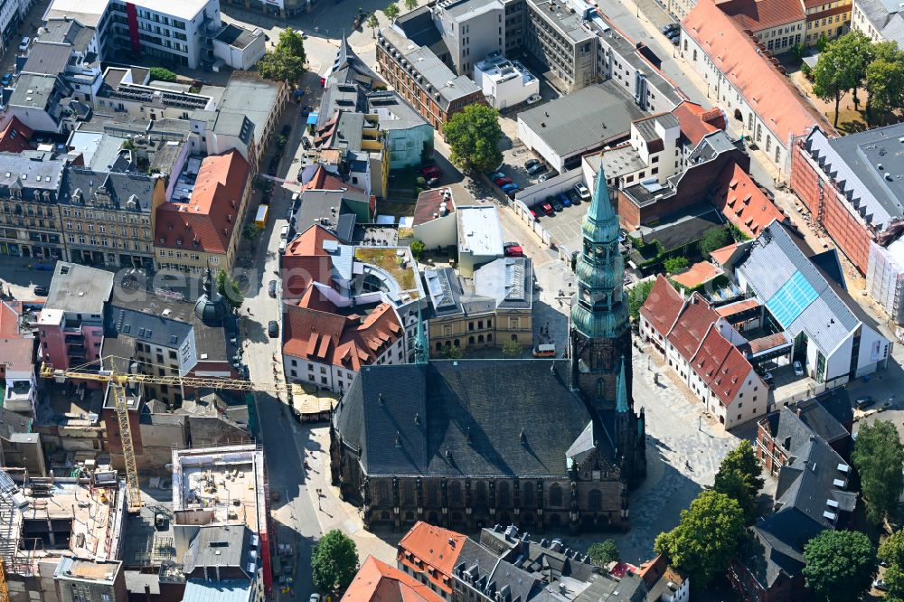 Aerial image Zwickau - Church building of the cathedral Ev.-Luth. Dom St. Marien in the old town on street Domhof in Zwickau in the state Saxony, Germany