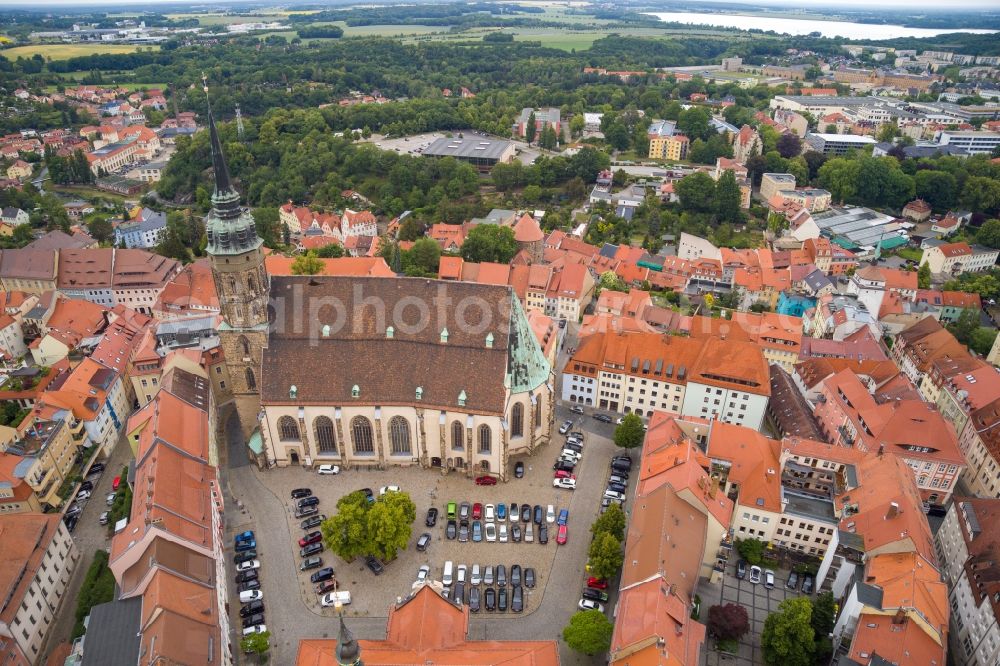 Bautzen from the bird's eye view: Church building of the cathedral in the old town in Bautzen in the state Saxony, Germany