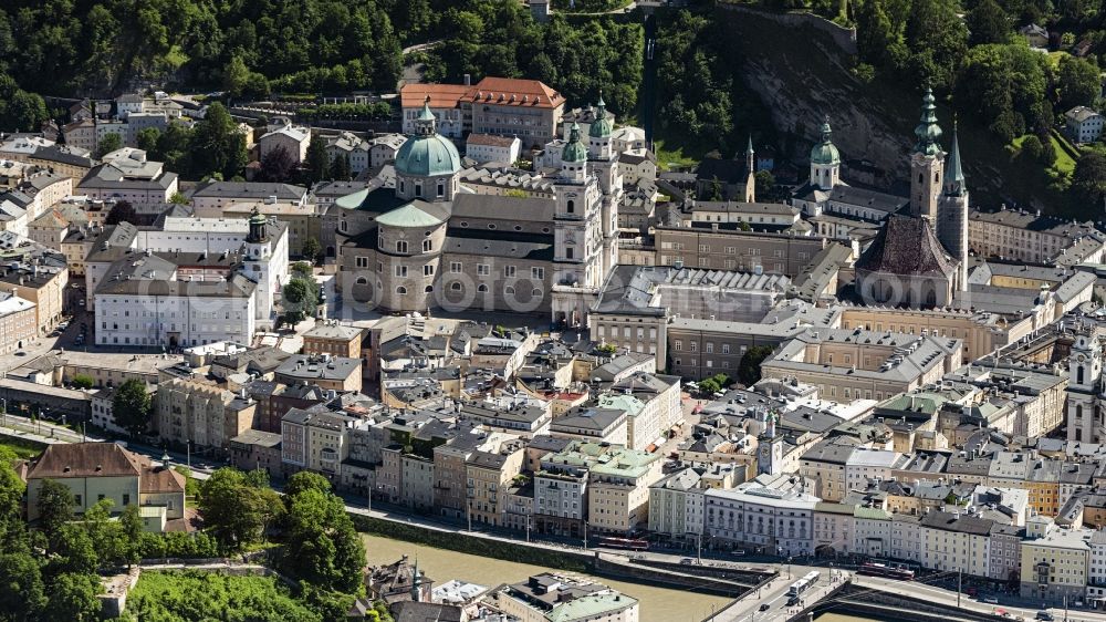 Salzburg from the bird's eye view: Church building of the cathedral in the old town in Salzburg in Austria