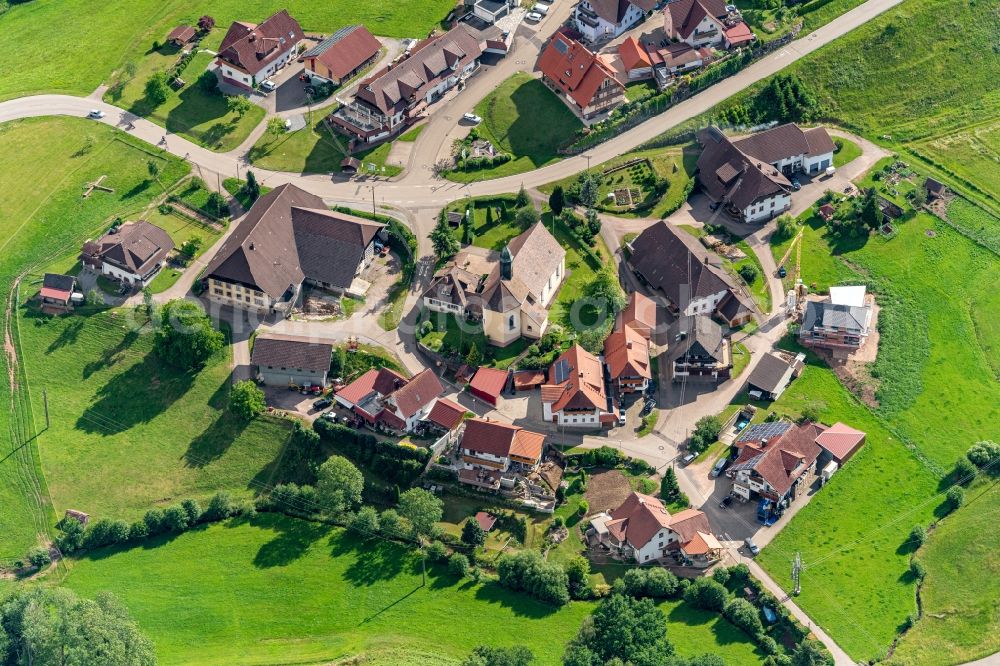 Biederbach from above - Church building in the village of in Biederbach in the state Baden-Wuerttemberg, Germany