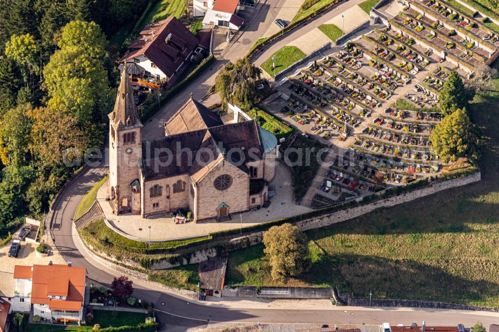 Fischerbach from above - Church building in the village of in Fischerbach in the state Baden-Wurttemberg, Germany