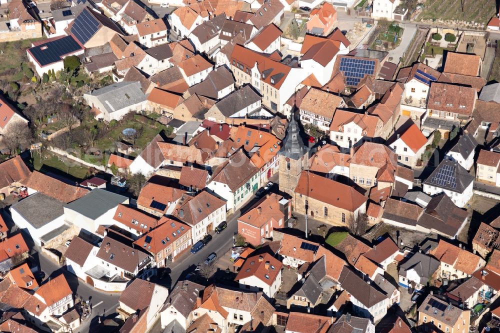 Aerial image Frankweiler - Church building in the village of in Frankweiler in the state Rhineland-Palatinate, Germany
