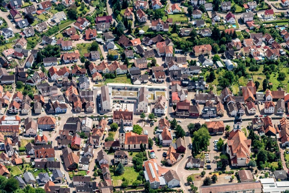 Aerial image Friesenheim - Church building in the village of in Friesenheim in the state Baden-Wurttemberg, Germany