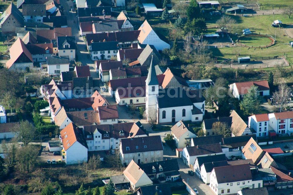 Hanhofen from the bird's eye view: Church building in the village of in Hanhofen in the state Rhineland-Palatinate, Germany