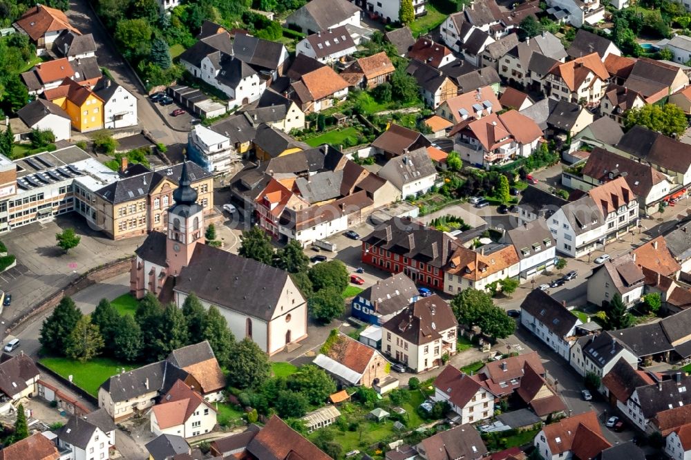 Aerial image Kippenheim - Church building in the village of in Kippenheim in the state Baden-Wurttemberg, Germany