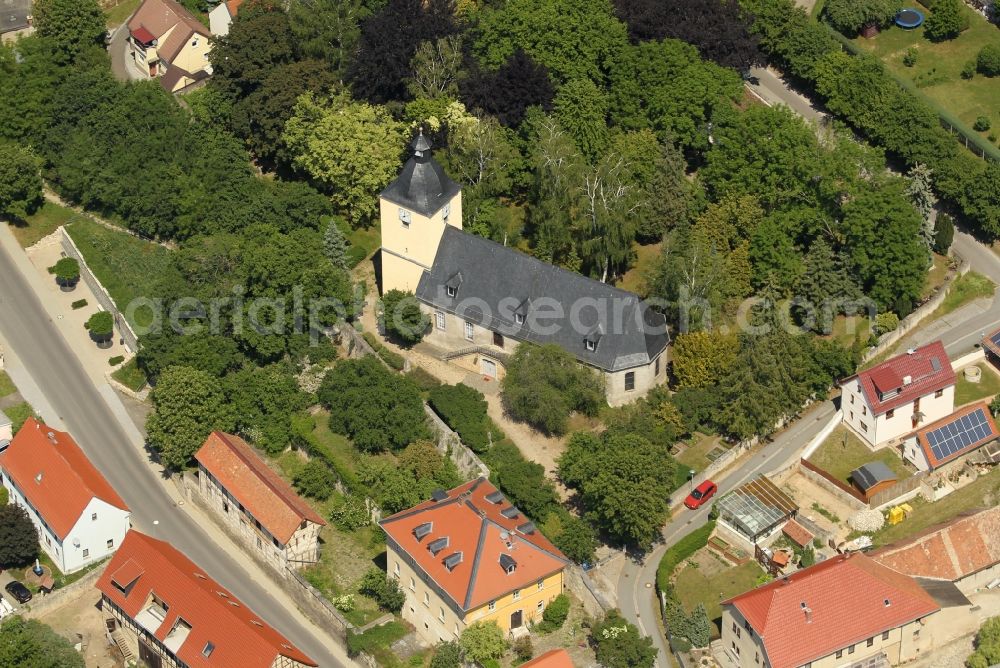 Mellingen from above - Church building St.Georg in the village of in Mellingen in the state Thuringia, Germany