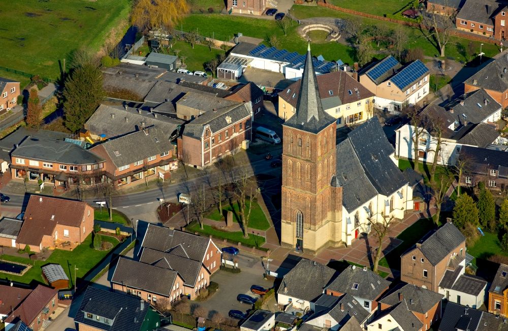 Aerial image Millingen - Church building in the village of in Millingen in the state North Rhine-Westphalia