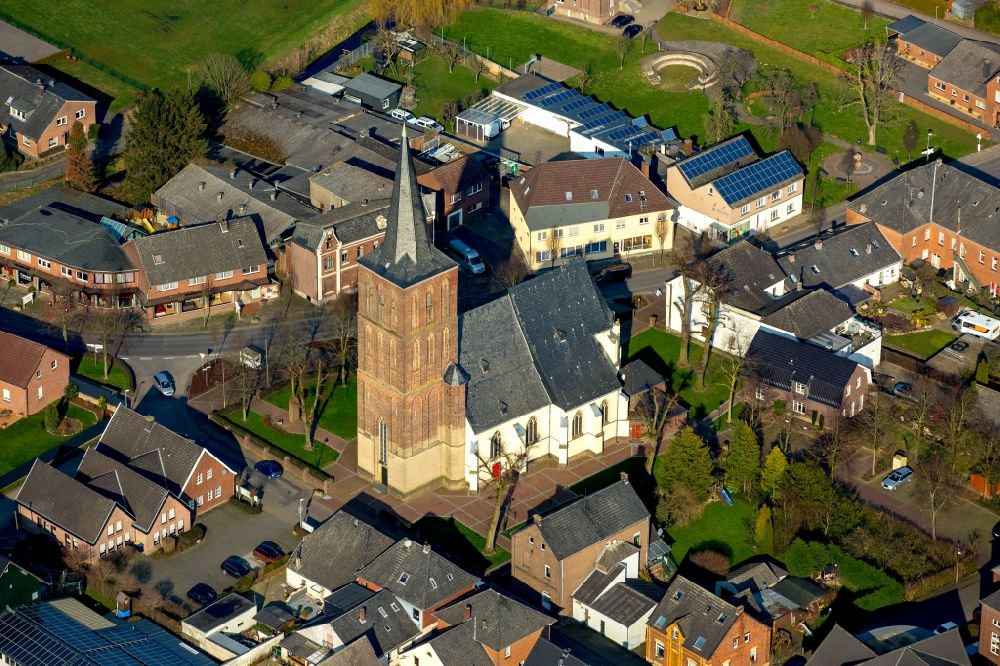 Aerial photograph Millingen - Church building in the village of in Millingen in the state North Rhine-Westphalia