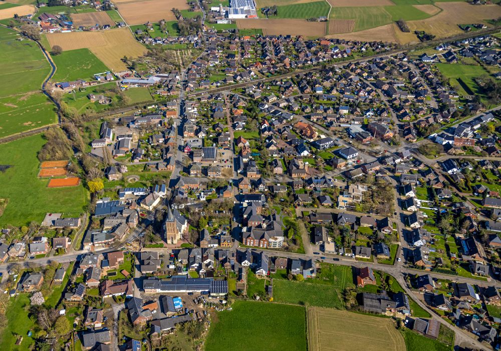 Aerial image Millingen - Church building in the village of in Millingen in the state North Rhine-Westphalia