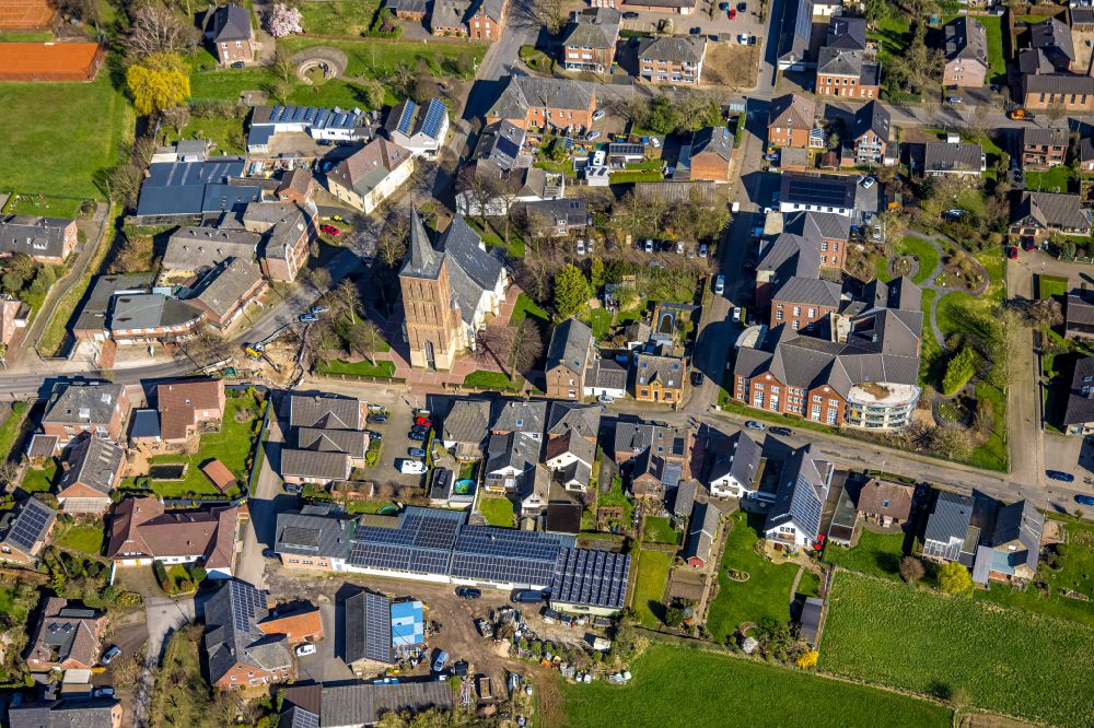 Aerial photograph Millingen - Church building in the village of in Millingen in the state North Rhine-Westphalia