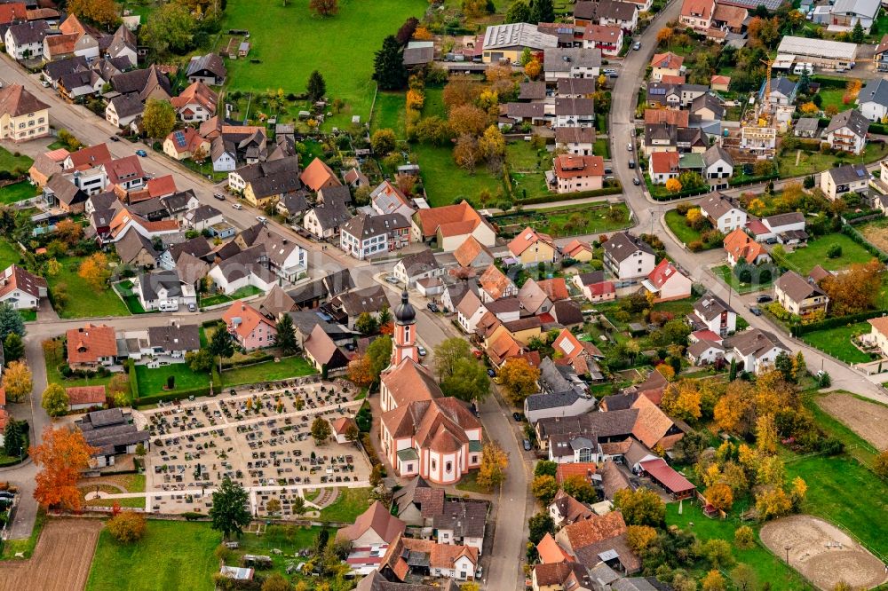 Aerial photograph Oberhausen - Church building in the village of in Oberhausen in the state Baden-Wuerttemberg, Germany