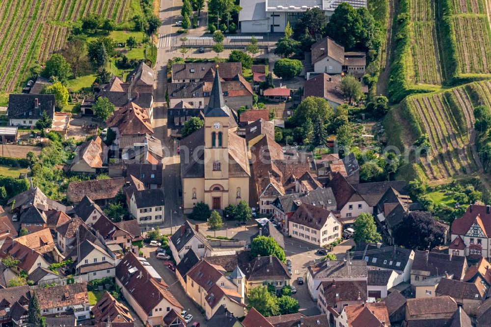 Oberrotweil from above - Church building in the village of in Oberrotweil in the state Baden-Wurttemberg, Germany