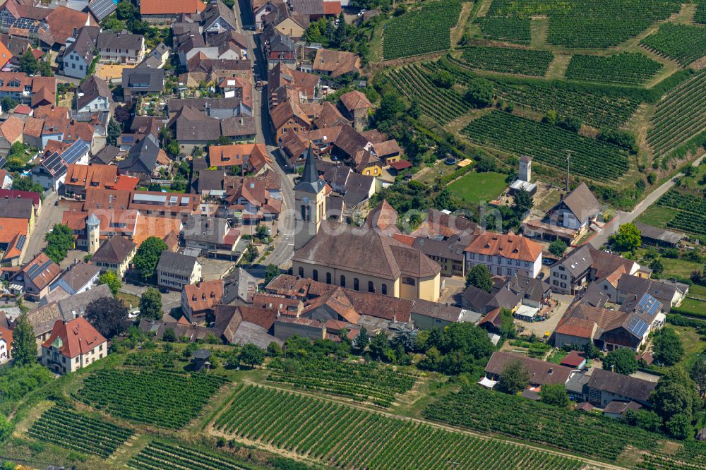 Oberrotweil from the bird's eye view: Church building in the village of in Oberrotweil in the state Baden-Wurttemberg, Germany