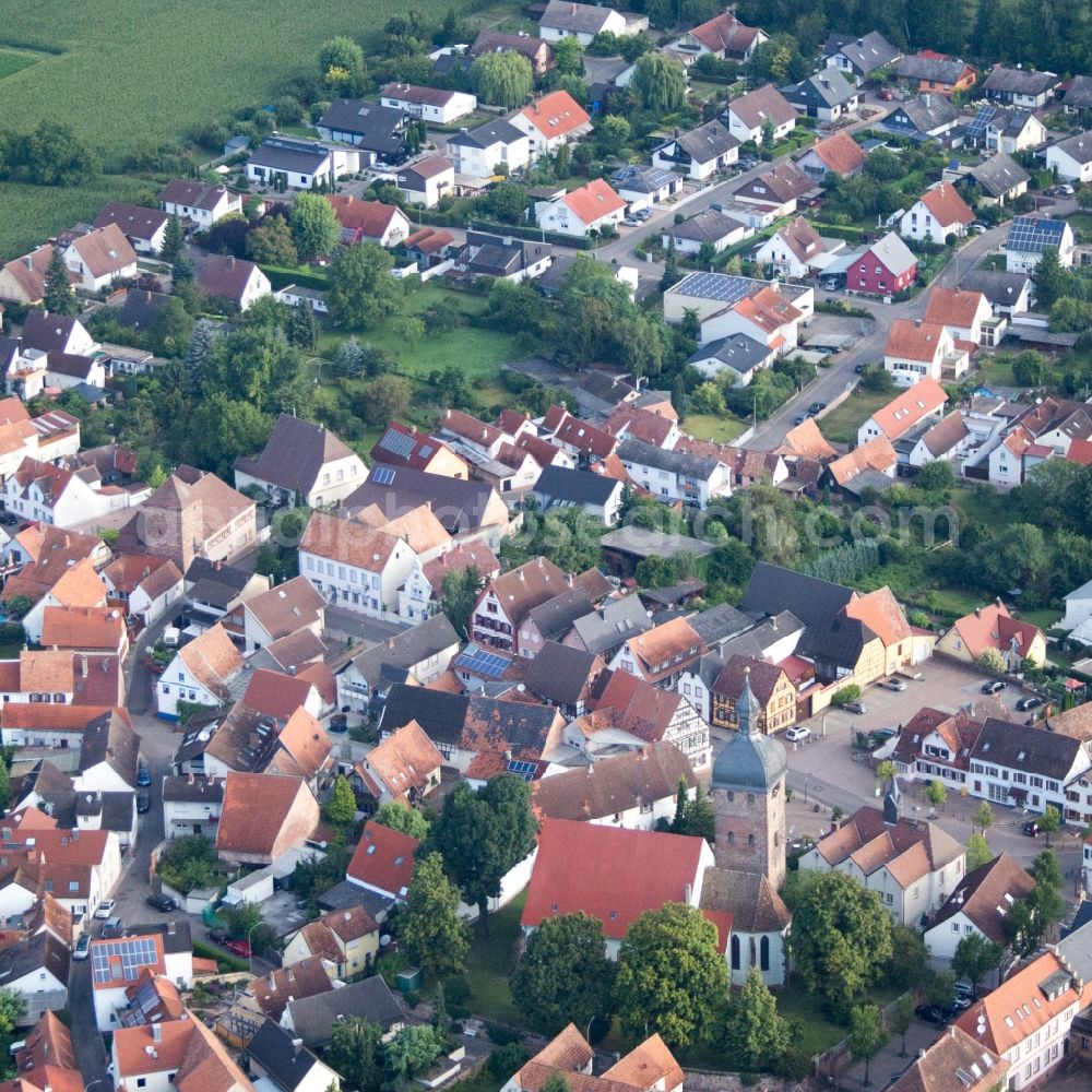 Aerial photograph Billigheim-Ingenheim - Church building in the village of in the district Muehlhofen in Billigheim-Ingenheim in the state Rhineland-Palatinate