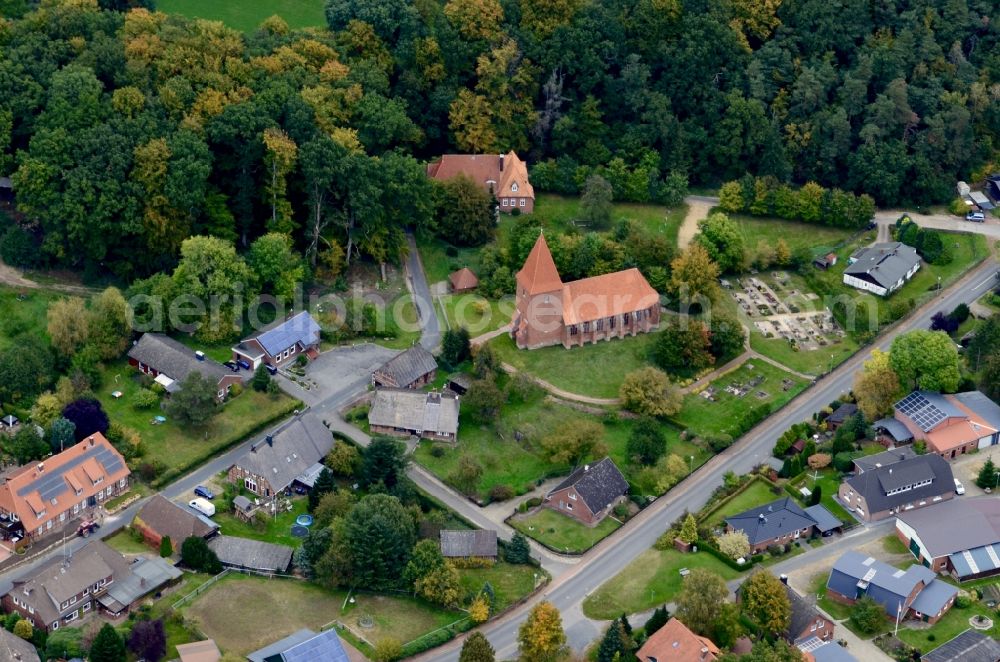 Soderstorf from above - Church building in the village of Raven district in Soderstorf in the state Lower Saxony, Germany