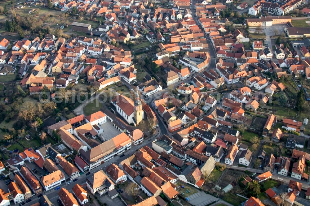 Aerial photograph Rheinzabern - Church building in the village of in Rheinzabern in the state Rhineland-Palatinate, Germany