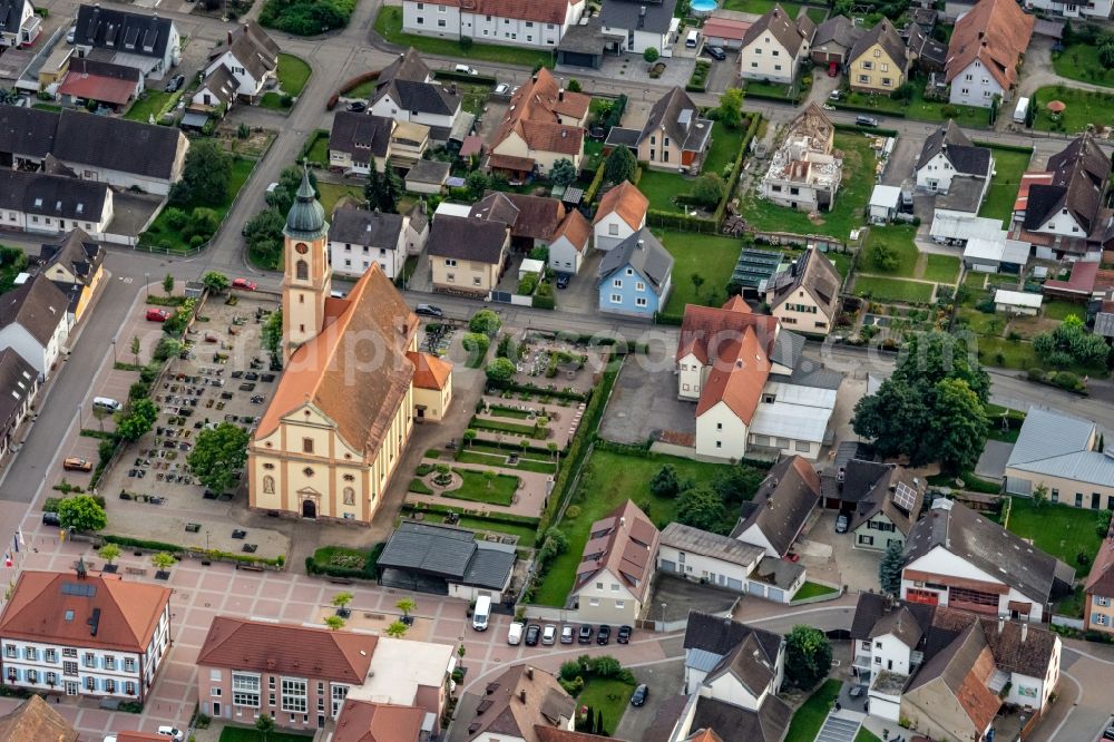 Aerial photograph Ringsheim - Church building in the village of in Ringsheim in the state Baden-Wuerttemberg, Germany