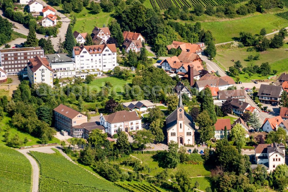 Aerial photograph Sasbachwalden - Church building in the village of in Sasbachwalden in the state Baden-Wurttemberg, Germany