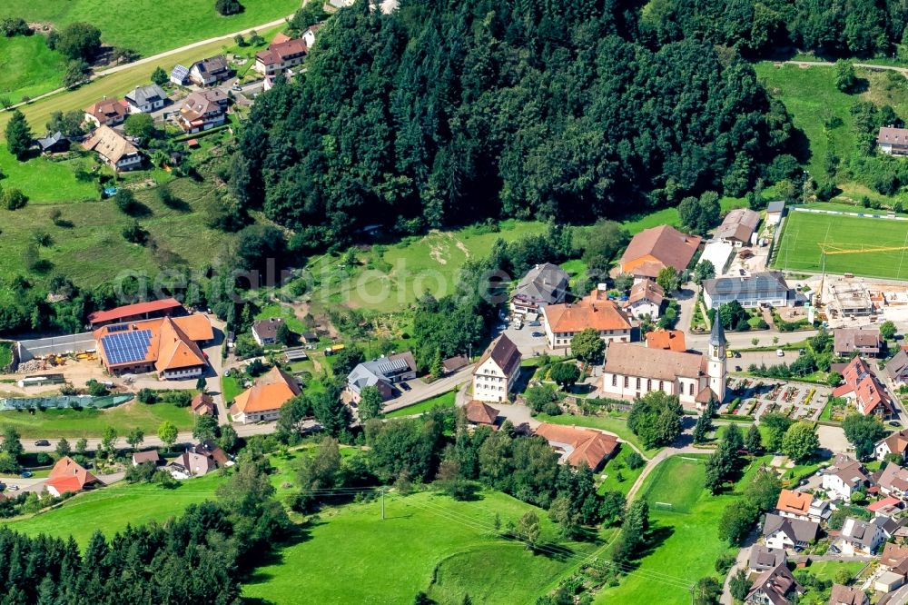 Aerial image Schuttertal - Church building in the village of in Schuttertal in the state Baden-Wurttemberg, Germany