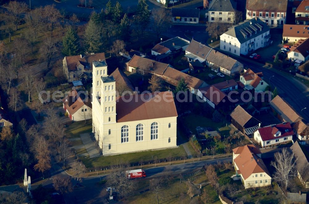 Straupitz from the bird's eye view: Church building in the village of in Straupitz in the state Brandenburg, Germany