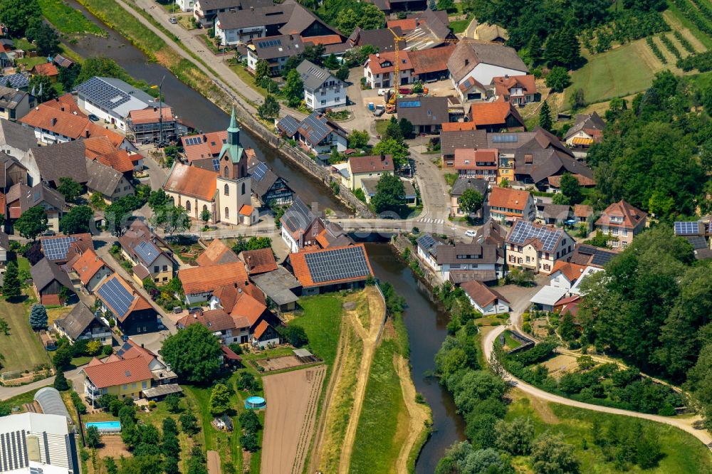 Aerial image Renchen - Church building in the village of in the district Erlach in Renchen in the state Baden-Wurttemberg, Germany
