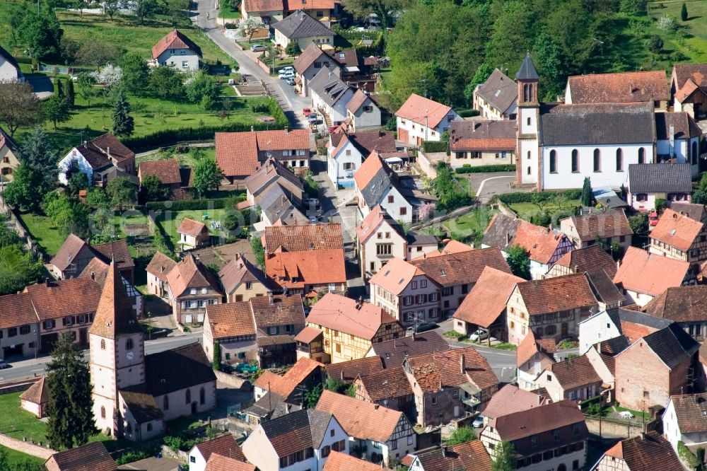Weiterswiller from above - Church building in the village of in Weiterswiller in Grand Est, France