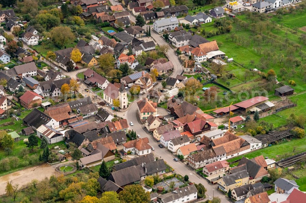 Aerial image Schwanau - Church building in the village of in Schwanau in the state Baden-Wurttemberg, Germany