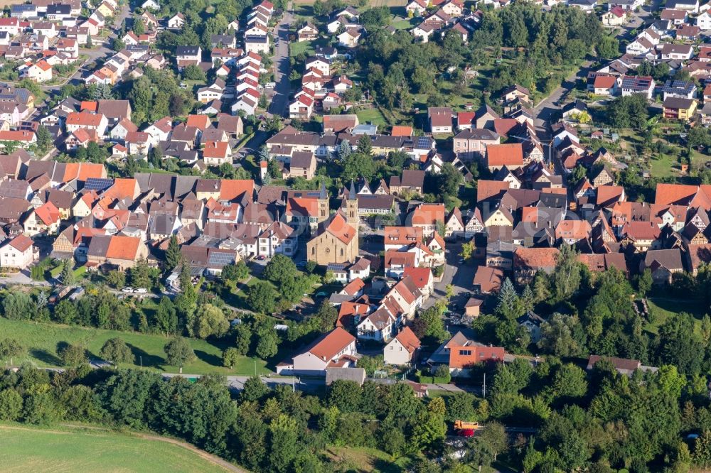 Zaisenhausen from above - Church building in the village of in Zaisenhausen in the state Baden-Wurttemberg, Germany