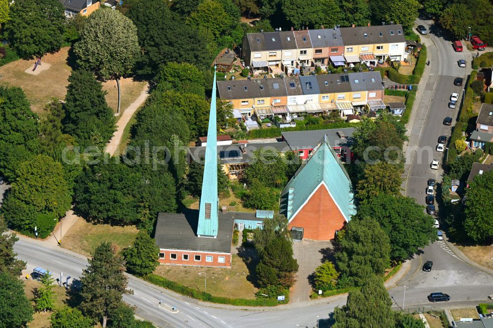 Lübeck from above - Church building of the Trinity Church of the Evangelical Lutheran Church. Church community Kuecknitz in Luebeck on the Baltic Sea coast in the state Schleswig-Holstein, Germany