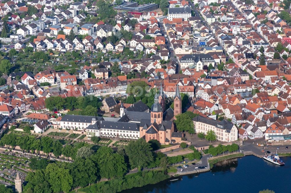 Aerial image Seligenstadt - Church building Einhardbasilika in Seligenstadt in the state Hesse, Germany