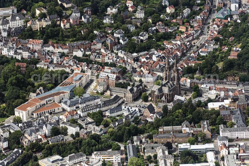 Aerial image Marburg - Church building St. Elizabeth's Church in Marburg in the state Hesse, Germany