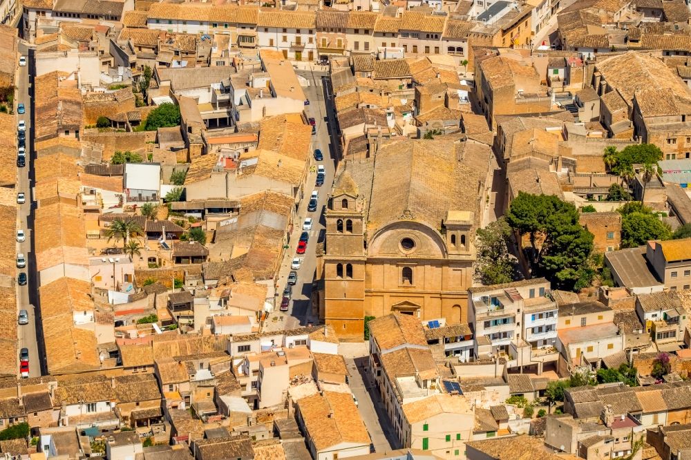 Aerial photograph Campos - Church building in Esglesia de Sant Julia Old Town- center of downtown in Campos in Balearic island of Mallorca, Spain