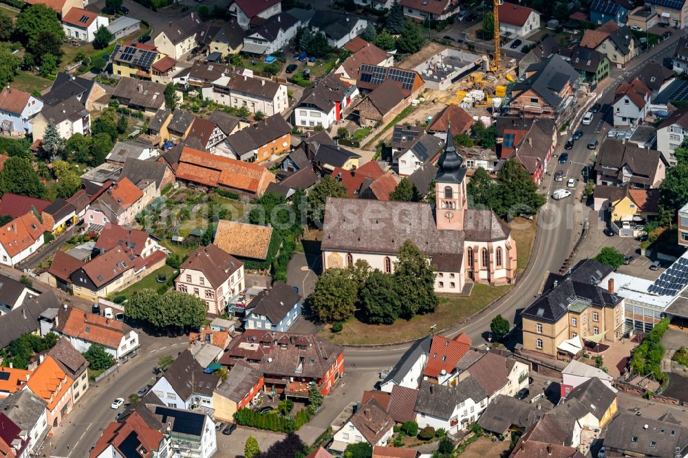 Kippenheim from above - Church building Evangelische Friedenskirche in Kippenheim in the state Baden-Wurttemberg, Germany