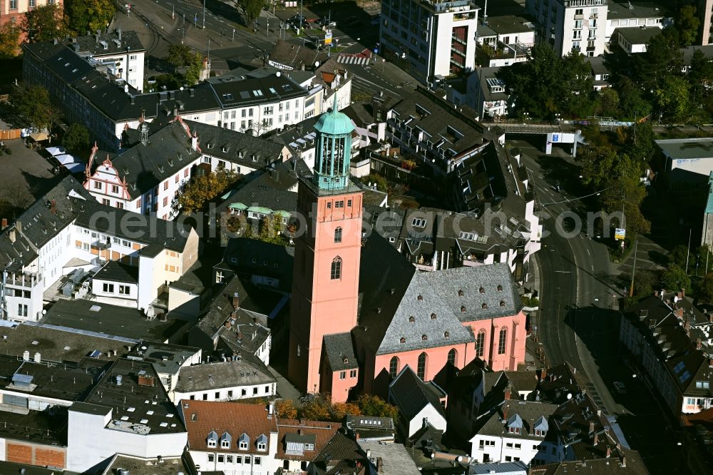 Darmstadt from above - Church building Evangelische Stadtkirche Darmstadt An of Stadtkirche in Darmstadt in the state Hesse, Germany