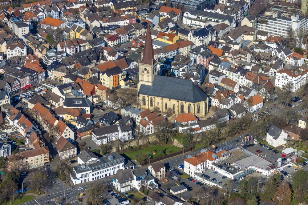 Unna from above - Church building protestant Stadtkirche in Unna at Ruhrgebiet in the state North Rhine-Westphalia, Germany