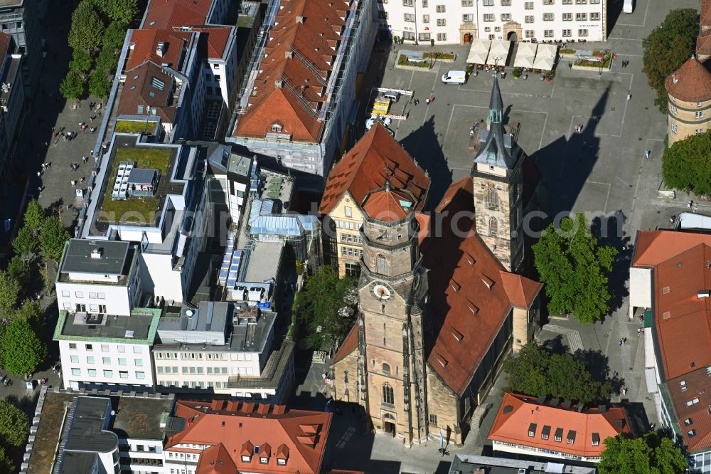 Aerial image Stuttgart - Church building Evangelische Stiftskirche in Stuttgart in the state Baden-Wuerttemberg, Germany
