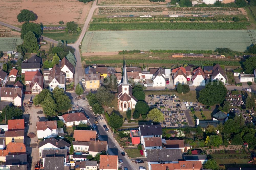 Aerial image Lustadt - Church building in the village of in Lustadt in the state Rhineland-Palatinate, Germany