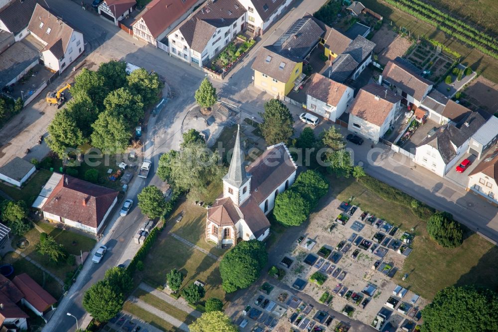 Aerial photograph Lustadt - Church building in the village of in Lustadt in the state Rhineland-Palatinate, Germany