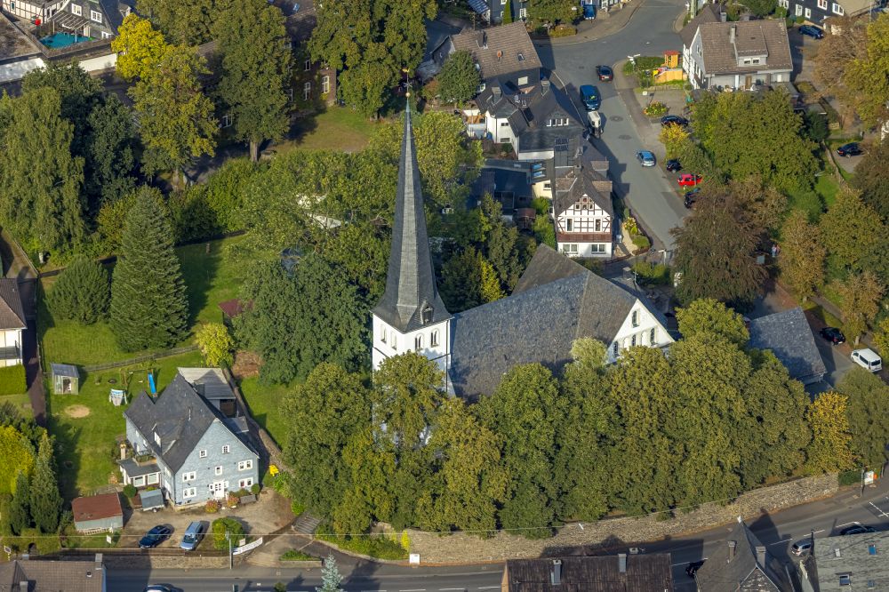 Aerial photograph Ferndorf - Church building on street Marburger Strasse in Ferndorf at Siegerland in the state North Rhine-Westphalia, Germany